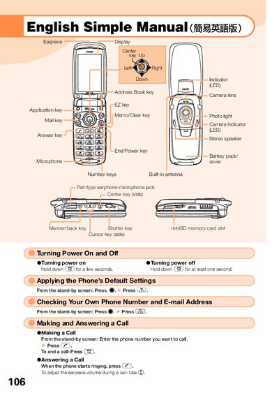 au by KDDI Phone English Simple Manual - cover page