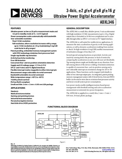 Analog Devices ADXL346 Accelerometer Datasheet - cover page