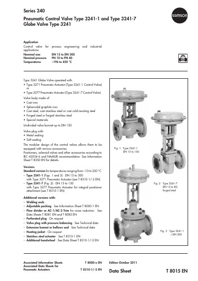 SAMSON Type 3241 Pneumatic Control Valve Technical Data - cover page