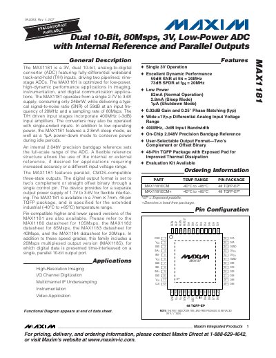 Maxim MAX1181 Analog-to-Digital Converter Datasheet