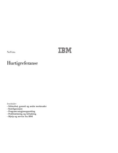 IBM NetVista Quick Reference Guide - cover page