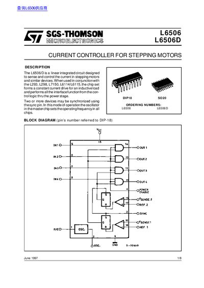 SGS-THOMSON L6506 L6506D Current Controller Datasheet - cover page