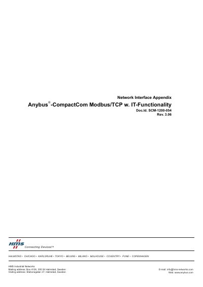 HMS Industrial Networks Anybus CompactCom Modbus/TCP w. IT-Functionality User Manual - cover page