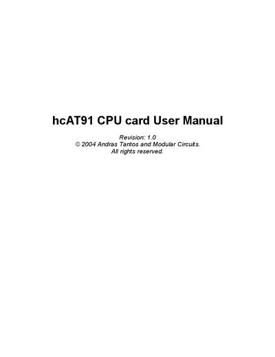 Modular Circuits hcAT91 CPU Card User Manual - cover page