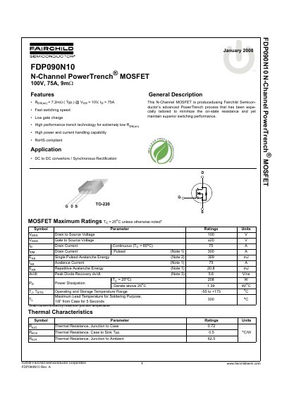 FAIRCHILD FDP090N10 handbook - cover page