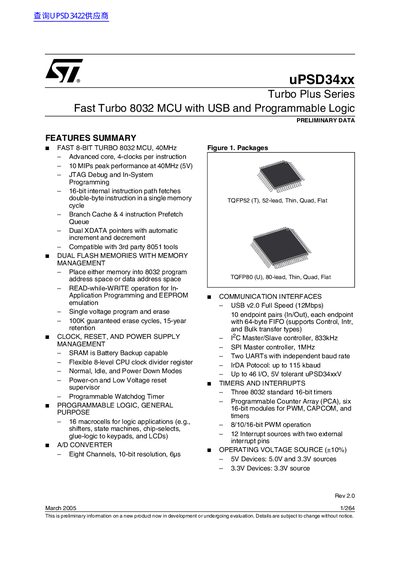 STMicroelectronics uPSD34xx Handbook - cover page