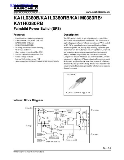 Fairchild KA1L0380B/KA1L0380RB/KA1M0380RB/KA1H0380RB Datasheet - cover page