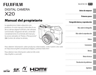 Fujifilm X20 Digital Camera User's Manual - cover page