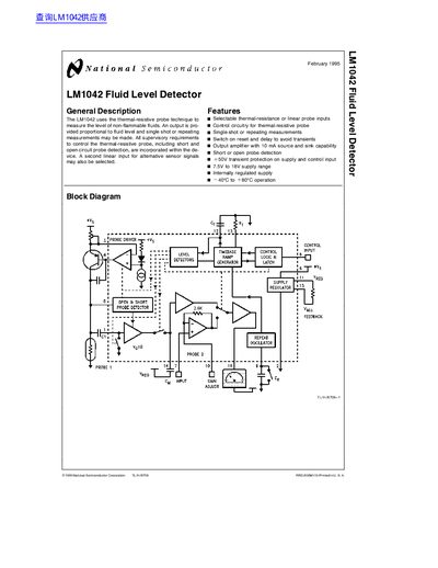 National Semiconductor LM1042 Fluid Level Detector Datasheet