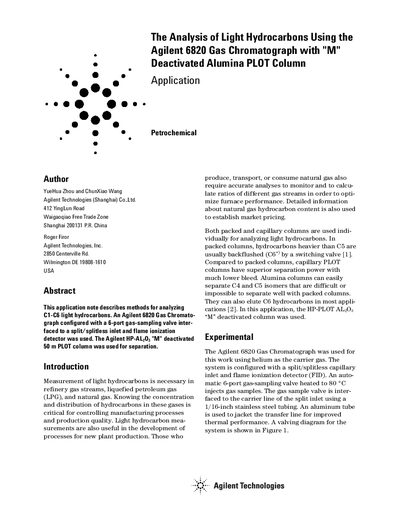 Agilent 6820 Gas Chromatograph Light Hydrocarbon Analysis Application Note - cover page