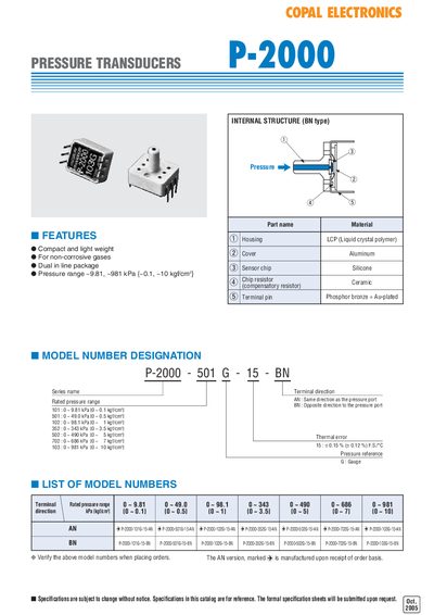 P-2000 Pressure Transducer User Manual - cover page