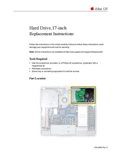 Apple iMac G5 Hard Drive 17-inch Replacement Instructions - cover page