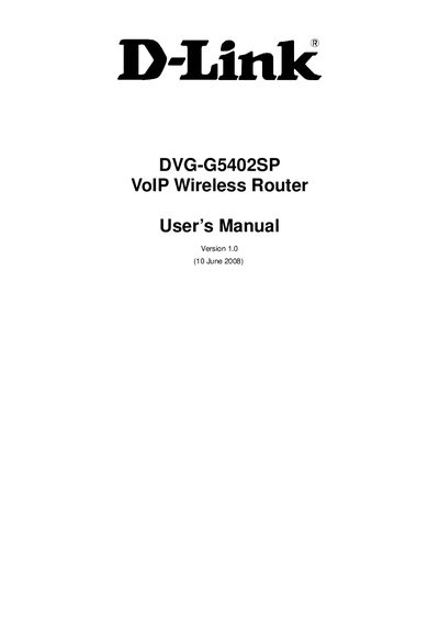 D-Link DVG-G5402SP VoIP Wireless Router User Manual - cover page