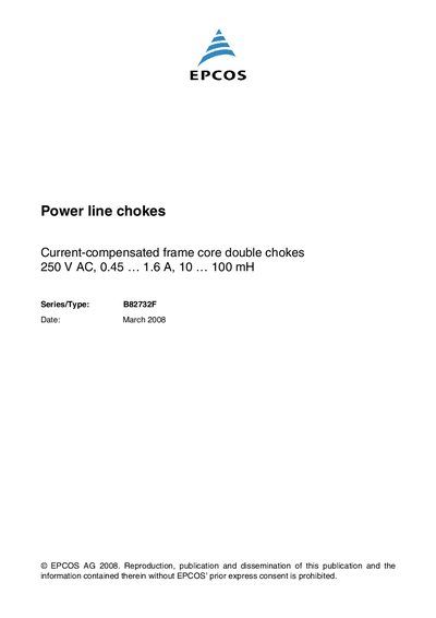 EPCOS B82732F Power Line Choke Datasheet - cover page