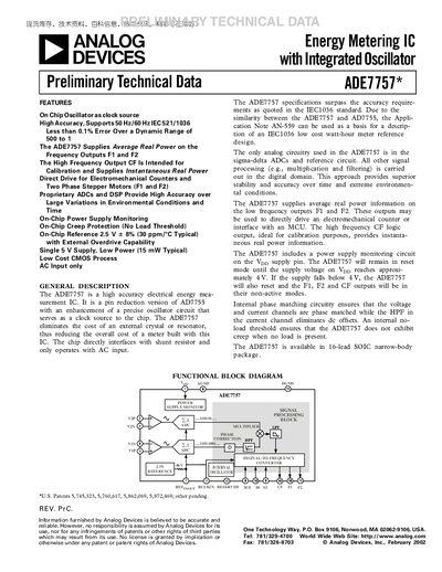 Analog Devices ADE7757 Datasheet - cover page