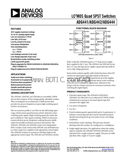 Analog Devices ADG441/ADG442/ADG444 Datasheet - cover page