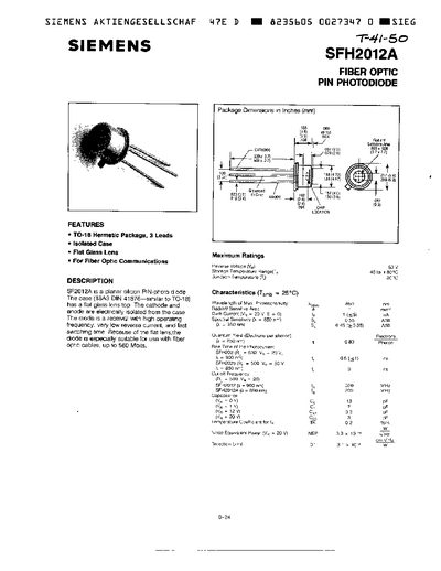 Siemens SFH2012A Photodiode Datasheet - cover page