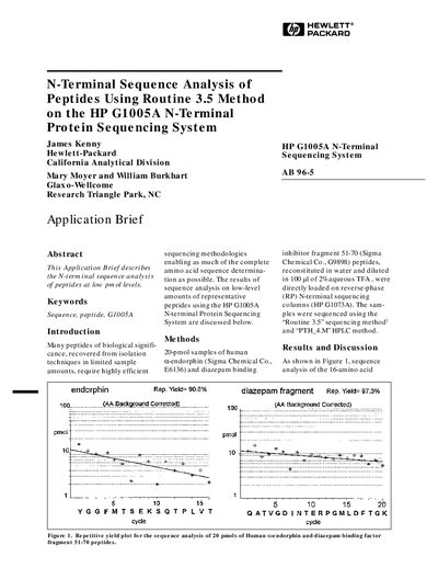HP G1005A N-Terminal Protein Sequencing System Application Brief - cover page