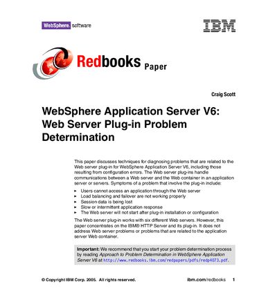 IBM WebSphere Application Server V6 Plug-in Problem Determination Manual - cover page