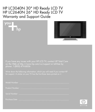 HP LC3040N / LC2640N LCD TV Warranty and Support Guide - cover page