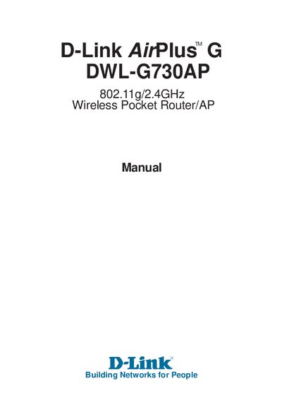 D-Link DWL-G730AP Wireless Pocket Router/AP User Manual - cover page