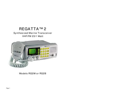 REGATTA 2 Synthesized Marine Transceiver VHF/FM 25/1 Watt Models RG2W or RG2B(1)(1) - cover page