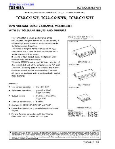TOSHIBA TC74LCX157F TC74LCX157FN TC74LCX157FT DATA SHEET - cover page
