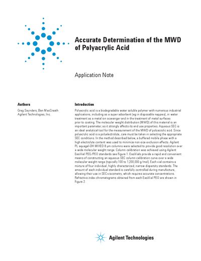Accurate Determination of the MWD of Polyacrylic Acid Application Note - cover page