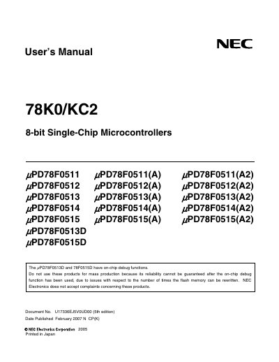 NEC 78K0/KC2 User Manual - cover page
