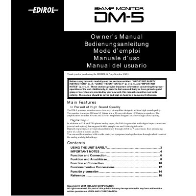 Roland DM-5 Bi-Amp Monitor Owner's Manual - cover page