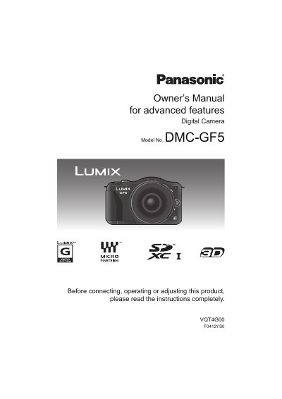 Panasonic DMC-GF5 Digital Camera User Manual - cover page