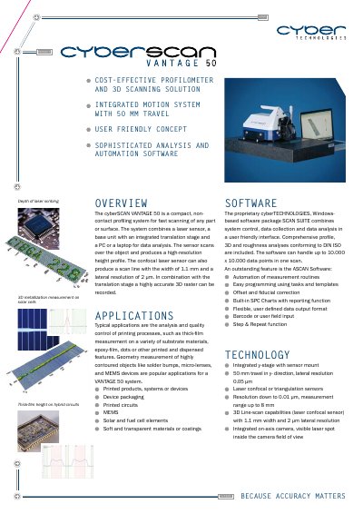 cyberTECHNOLOGIES VANTAGE 50 Profiling System Product Data Sheet - cover page