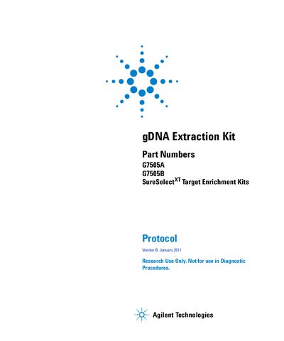 Agilent SureSelect gDNA Extraction Kit - Instruction Manual - cover page