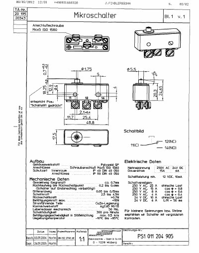 KISSLING PS1 011 204 905 technology data - cover page