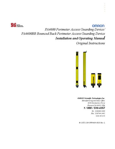 Omron PA4600/PA4600BB Perimeter Access Guarding Device Installation and Operating Manual - cover page
