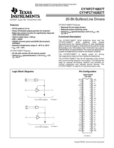 Texas Instruments CY74FCT16827T / CY74FCT162827T Datasheet - cover page