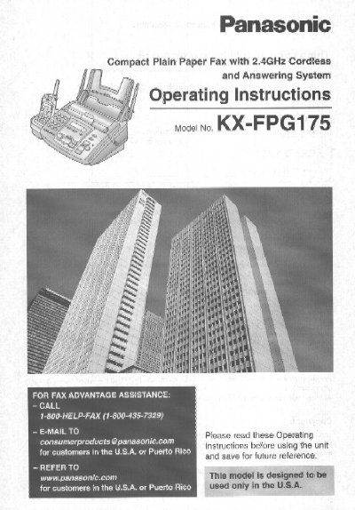 Panasonic KX-FPG175 Compact Plain Paper Fax Operating Instructions