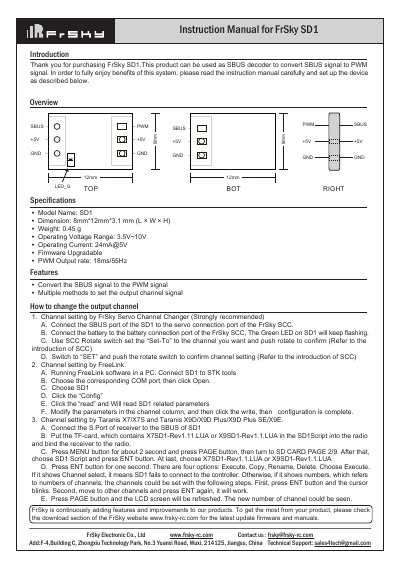 FrSky SD1 SBUS Decoder User Manual - cover page