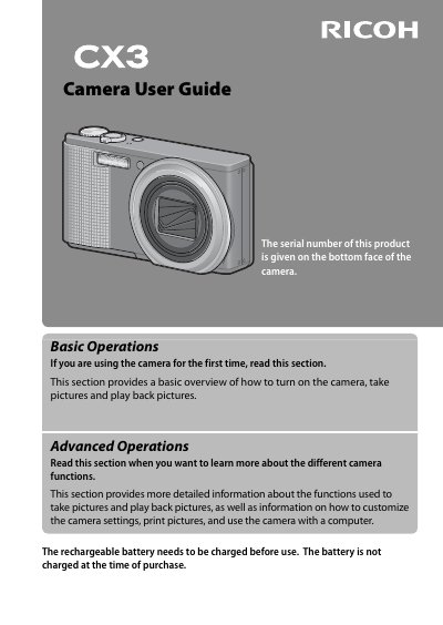 Ricoh CX3 Camera User Guide - cover page