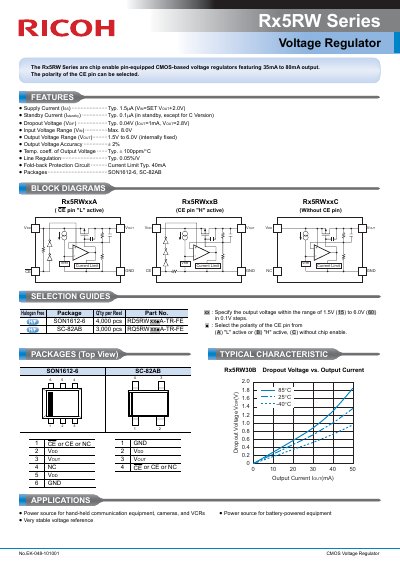 Ricoh Rx5RW Series CMOS Voltage Regulator Datasheet - cover page