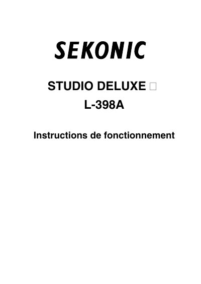 Sekonic L-398A Studio Deluxe II Light Meter User Manual - cover page