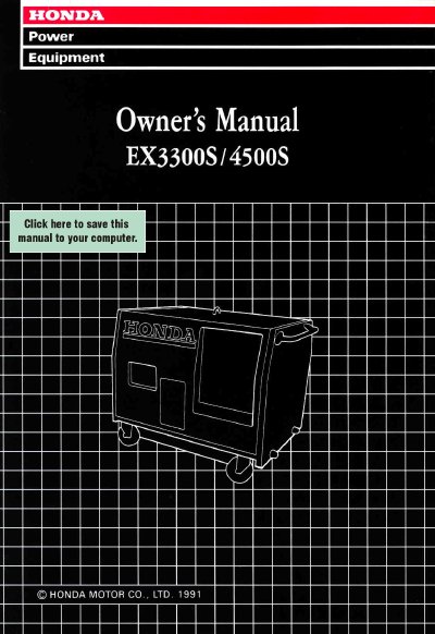 Honda EX3300S/4500S Generator Owner's Manual - cover page