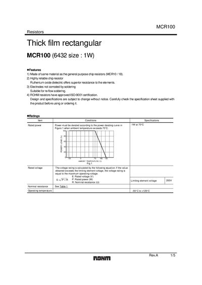 ROHM MCR100 Thick Film Rectangular Resistor Datasheet - cover page