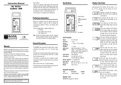Hanna Instruments HI 93751 Sulfate ISM Instruction Manual - cover page