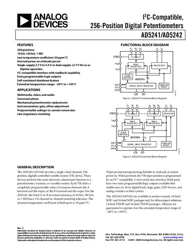 Analog Devices AD5241/AD5242 Digital Potentiometer Products Handbook - cover page