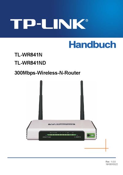 TP-LINKTL-WR841N TL-WR841ND 300Mbps-Wireless-N-Router User Guide - cover page