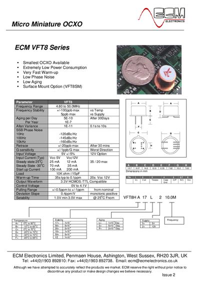 ECM Electronics VFT8 Series OCXO User Manual - cover page