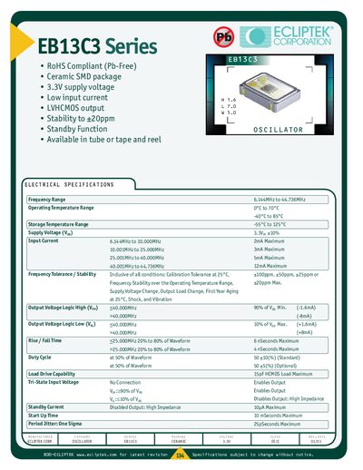 ECLIPTEK EB13C3 Series Oscillator Datasheet - cover page