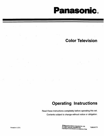 Panasonic TQB2A0772 Color Television Operating Instructions - cover page