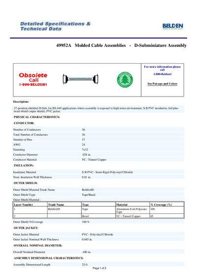 Belden 49952A D-Subminiature Assembly Datasheet - cover page